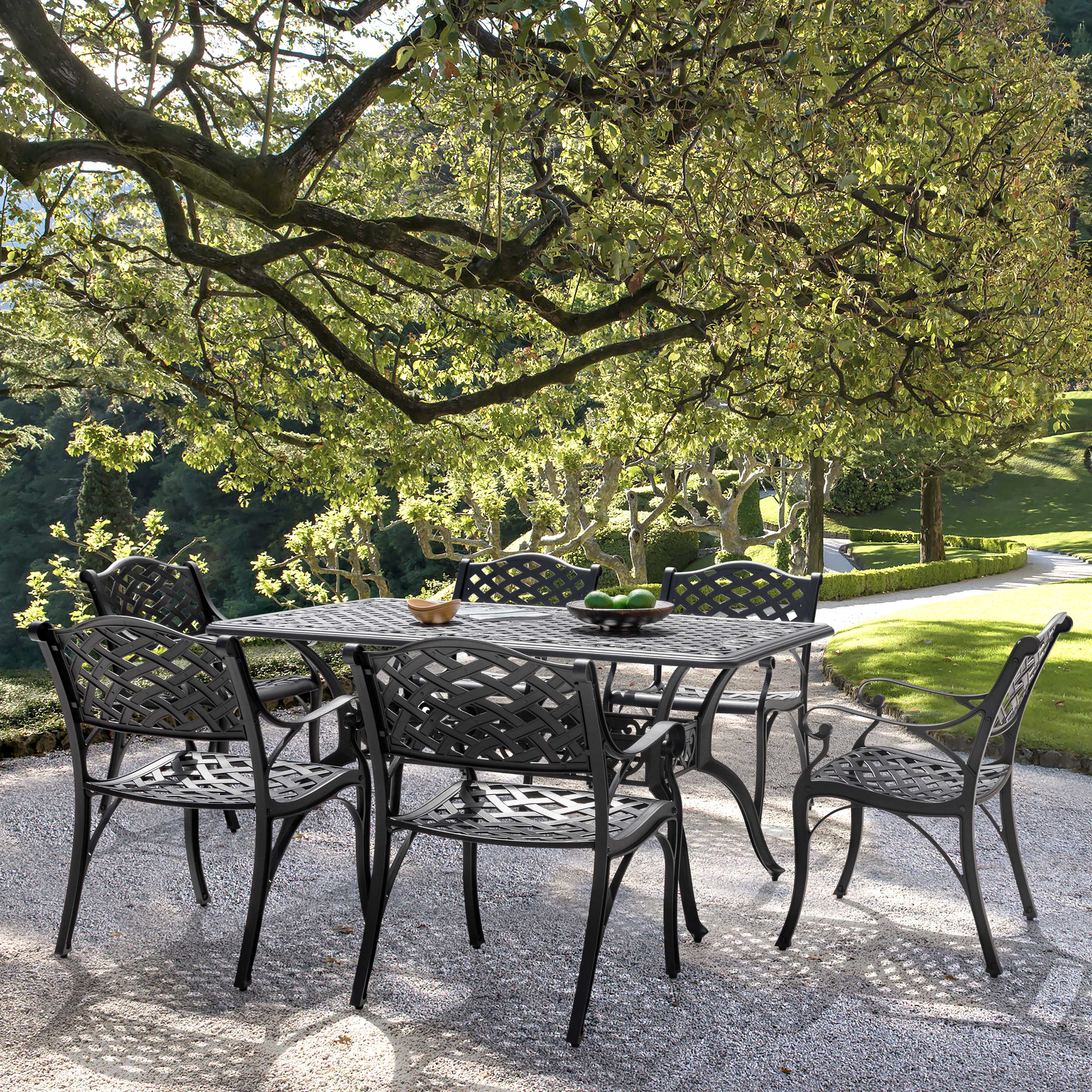 Left. Nuu Garden - Outdoor Rectangle Cast Aluminum Dining Table with 2.1'' Umbrella Hole - Black.