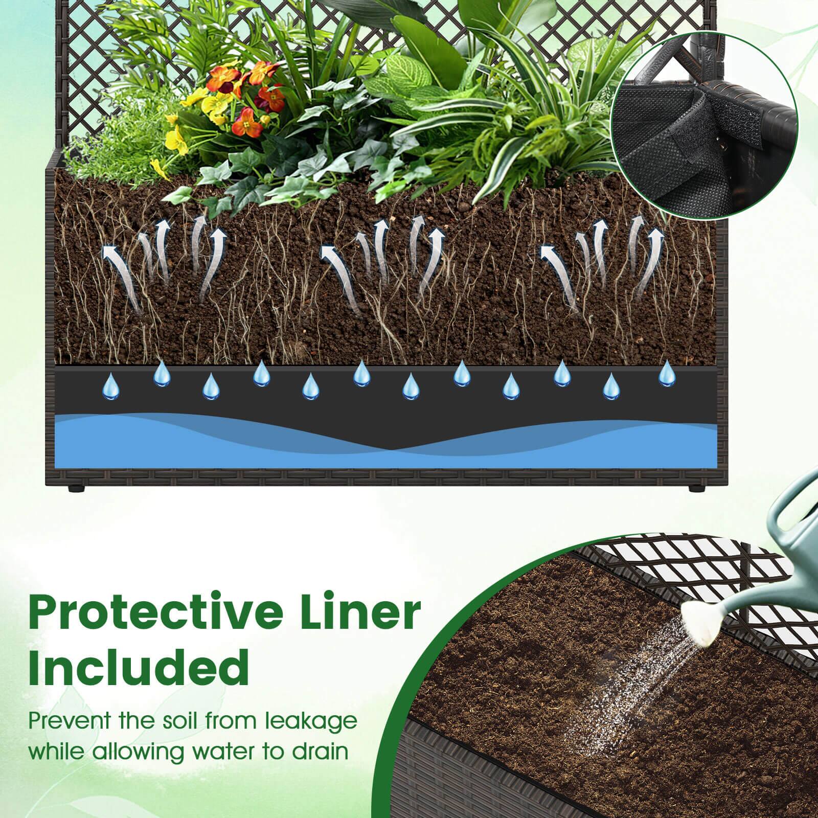 Protective Liner Included  
Prevent the soil from leakage while allowing water to drain
