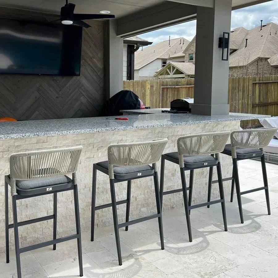 Alt View 2. PURPLE LEAF - Outdoor Bar Stool Set of 2 Rattan Bar Stools with Back Metal Bar Height Stool Outdoor Bar Chair for Garden Kitchen - Dark Grey-Bar Height.