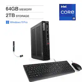 Lenovo - ThinkStation P3 Mini Desktop (Intel i9-14900, 64GB DDR5, 2TB PCIe SSD, NVIDIA T400, Win 11 Pro) w/USB Hub - Black