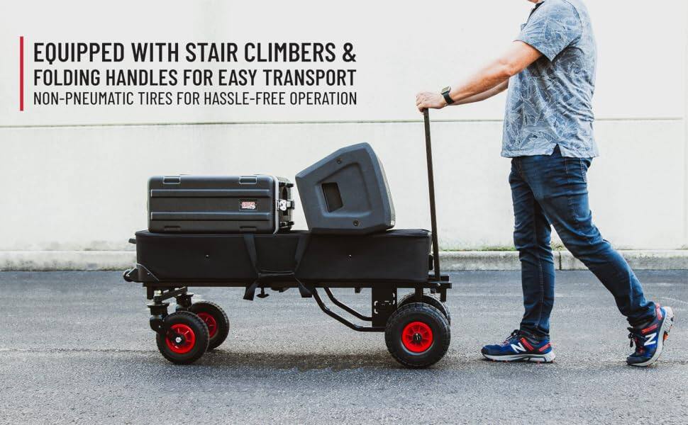 EQUIPPED WITH STAIR CLIMBERS & FOLDING HANDLES FOR EASY TRANSPORT NON-PNEUMATIC TIRES FOR HASSLE-FREE OPERATION