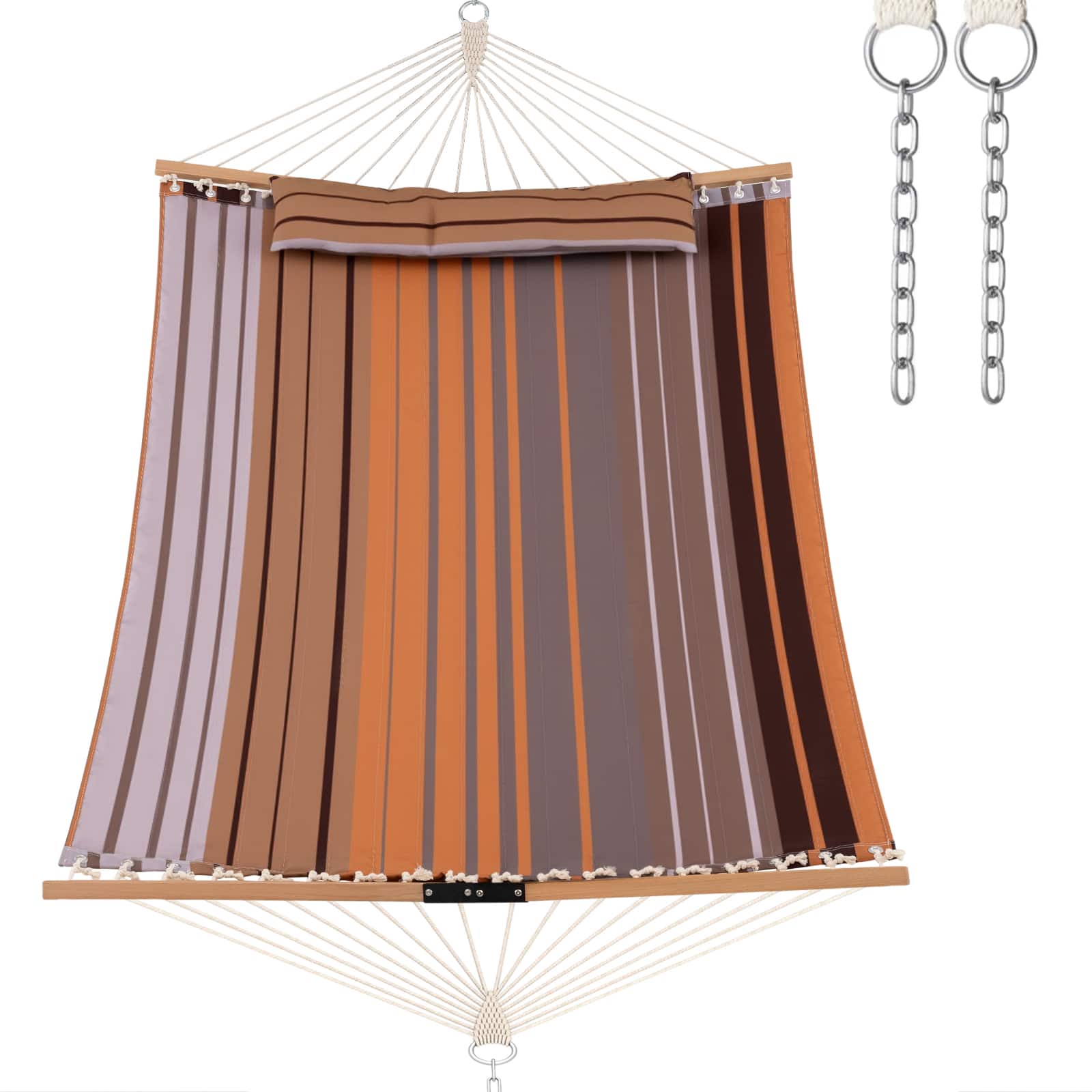 Gymax- Patio Hammock Foldable Portable Swing Chair Bed Detachable Pillow Blue & Green- Brown