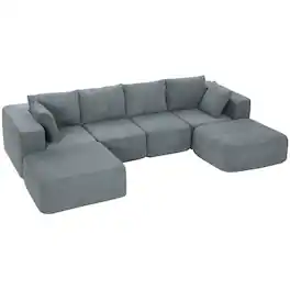 Homcom - Sectional Sofa, Boneless U-Shape Sectional Couch with 2 Ottomans - Dark Gray