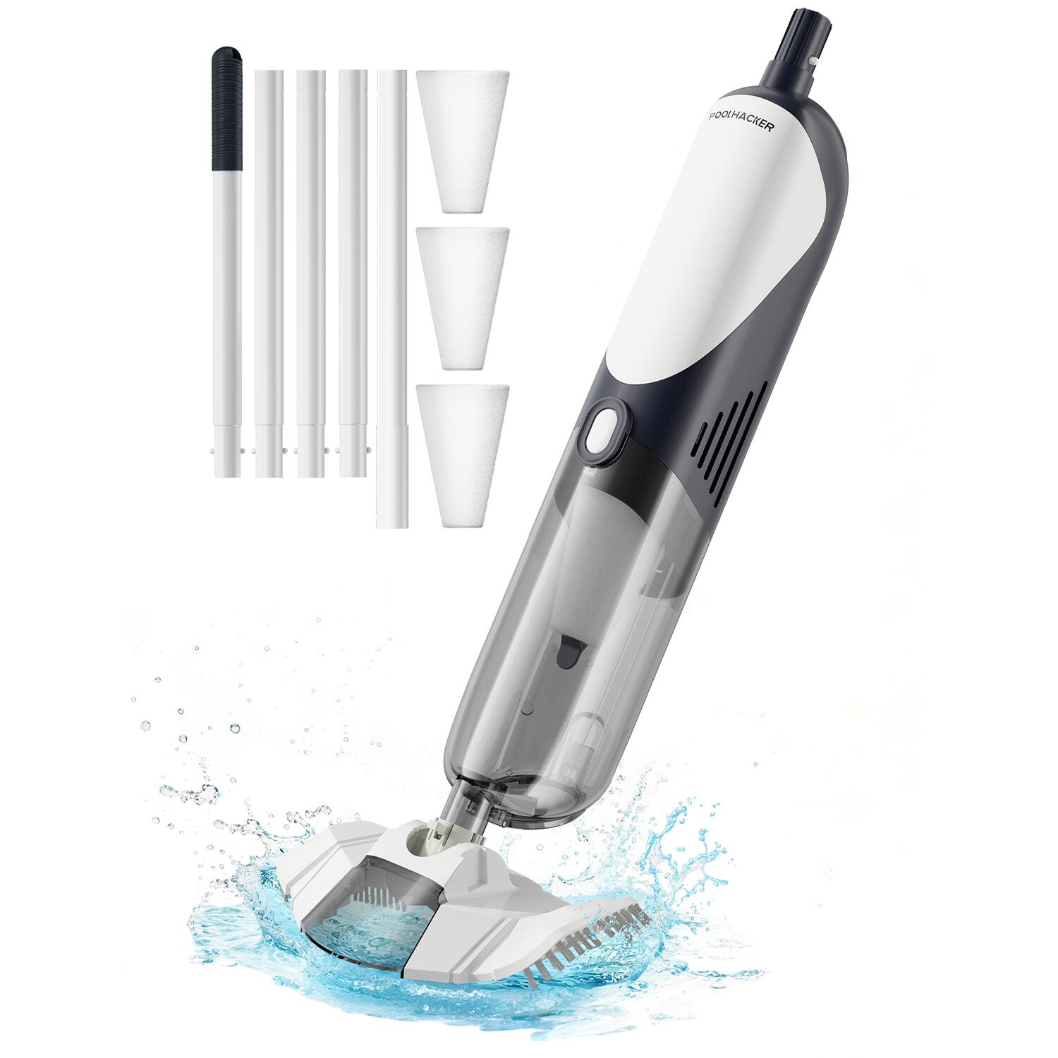 Front. POOLHACKER - Cordless Pool Vacuum for Above Ground & Inground Pools,Handheld Pool Vacuum with 18.5 GPM Suction, 60-Min Runtime.