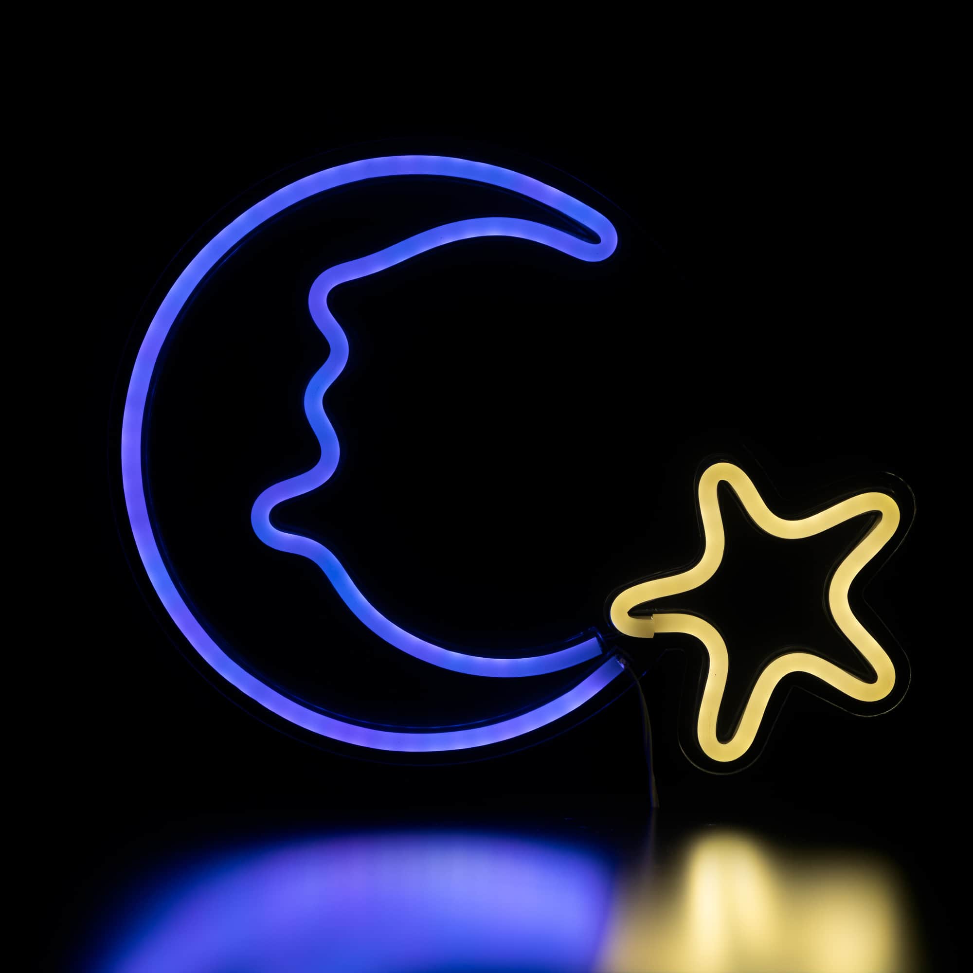 Northlight - LED Moon and Star Neon Lighted Wall Art - 15" - Blue