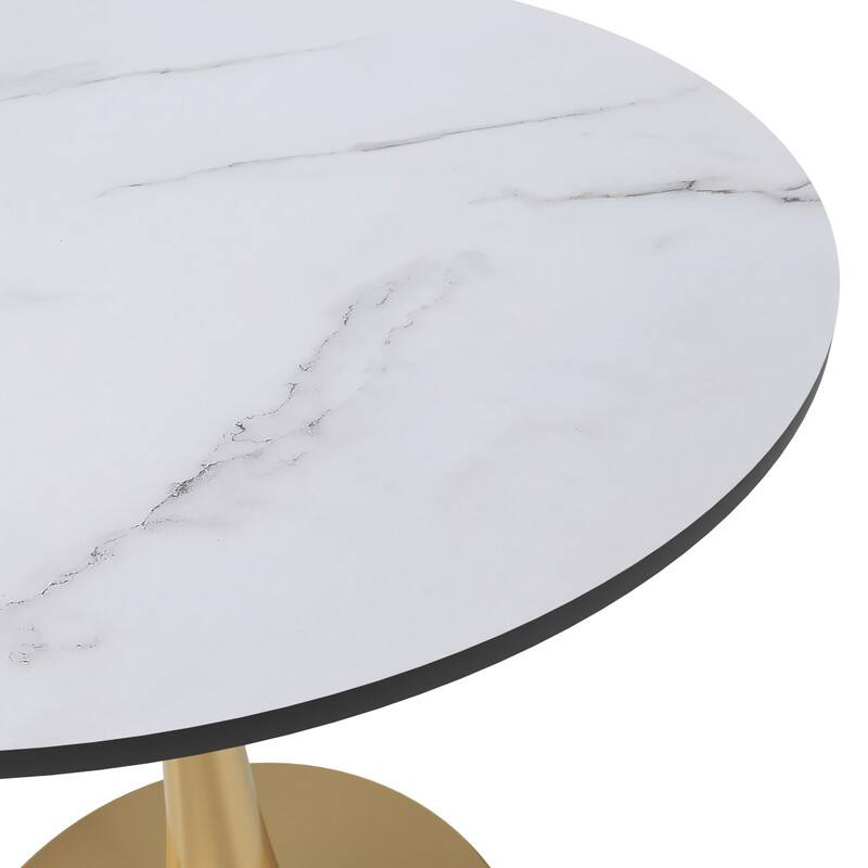Alt View 4. LeisureMod - Bristol 24" Round MDF/Sintered Stone Dining Table, Modern Pedestal Base - Scratch-Resistant Kitchen & Cafe Table - MDF - Marbled White.