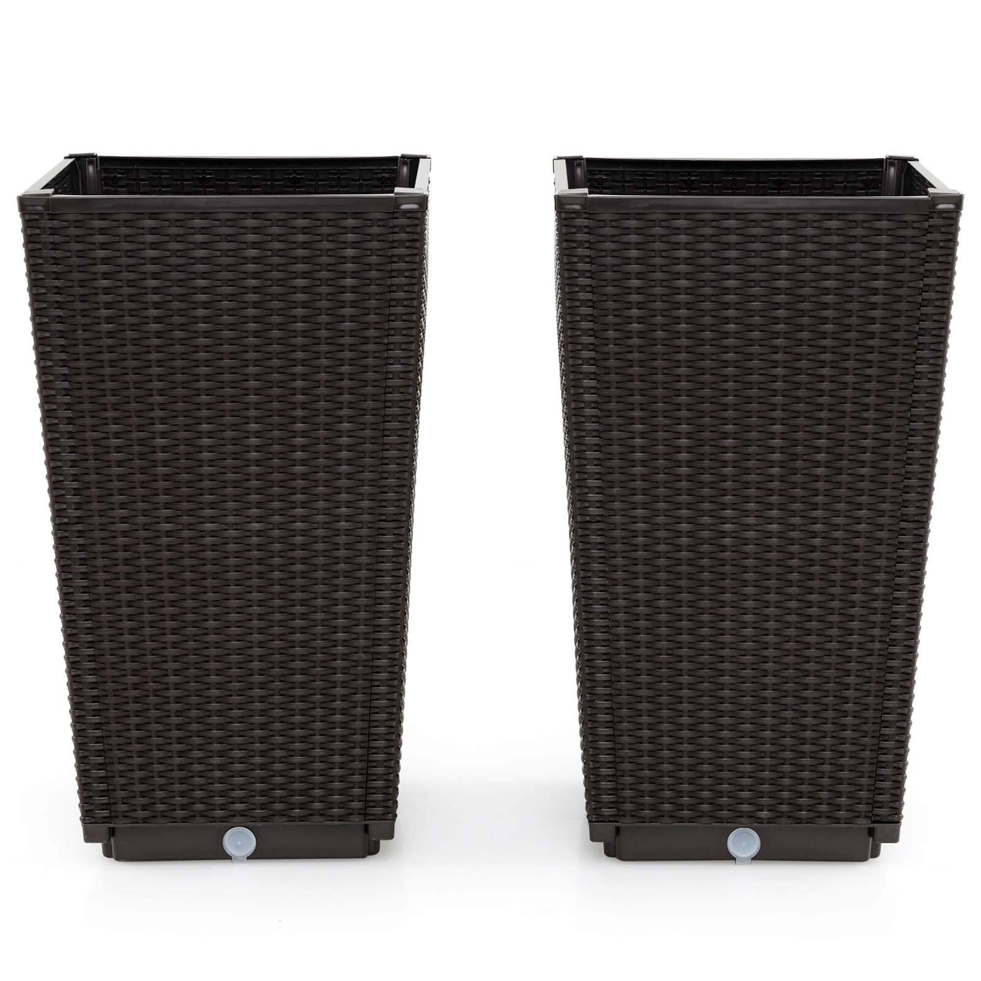 Alt View 1. Costway - 23" Tall Planters Set of 2 Rattan Wicker Plant Pot Self-watering Tree Pot - Brown.