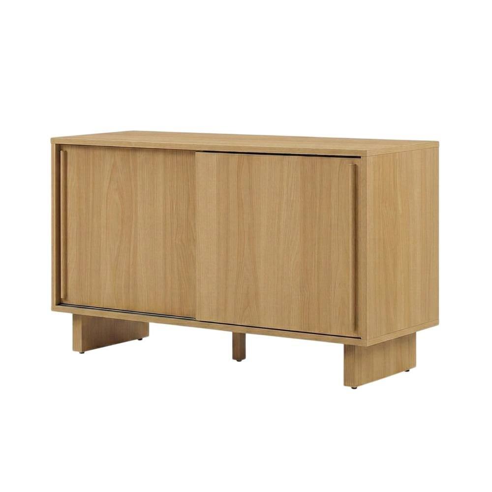 Front. FurniFact - Medium Record Player Cabinet in Cherry Finish with Vinyl Storage and Shelf - Brown.