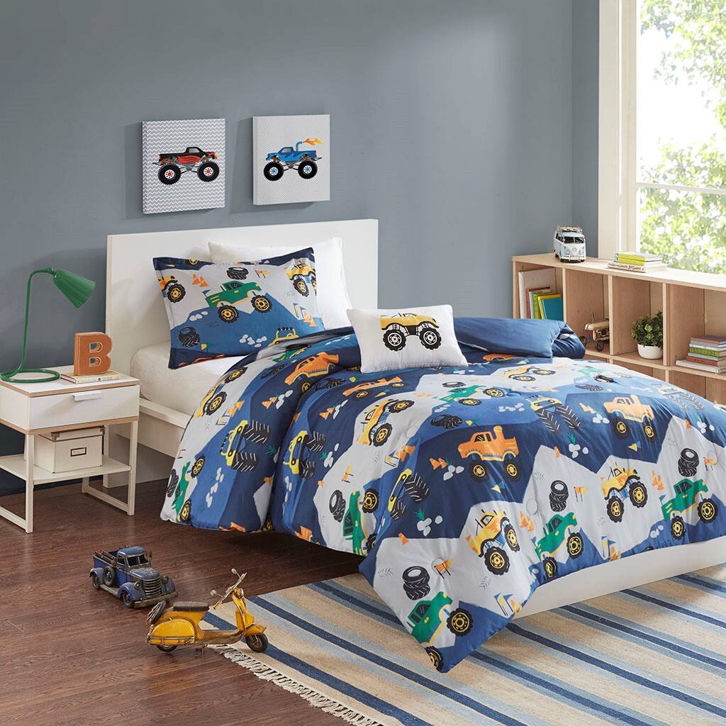 Alt View 1. Gracie Mills - Gracie Mills Cynara Monster Truck Printed Comforter Set - Blue.