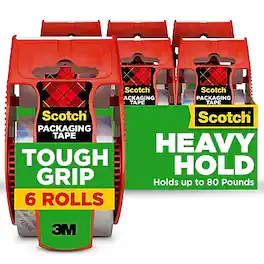 Scotch - Tough Grip Packing Tape with Dispenser, 1.88" x 22.2 yds., 6/Pack - Clear