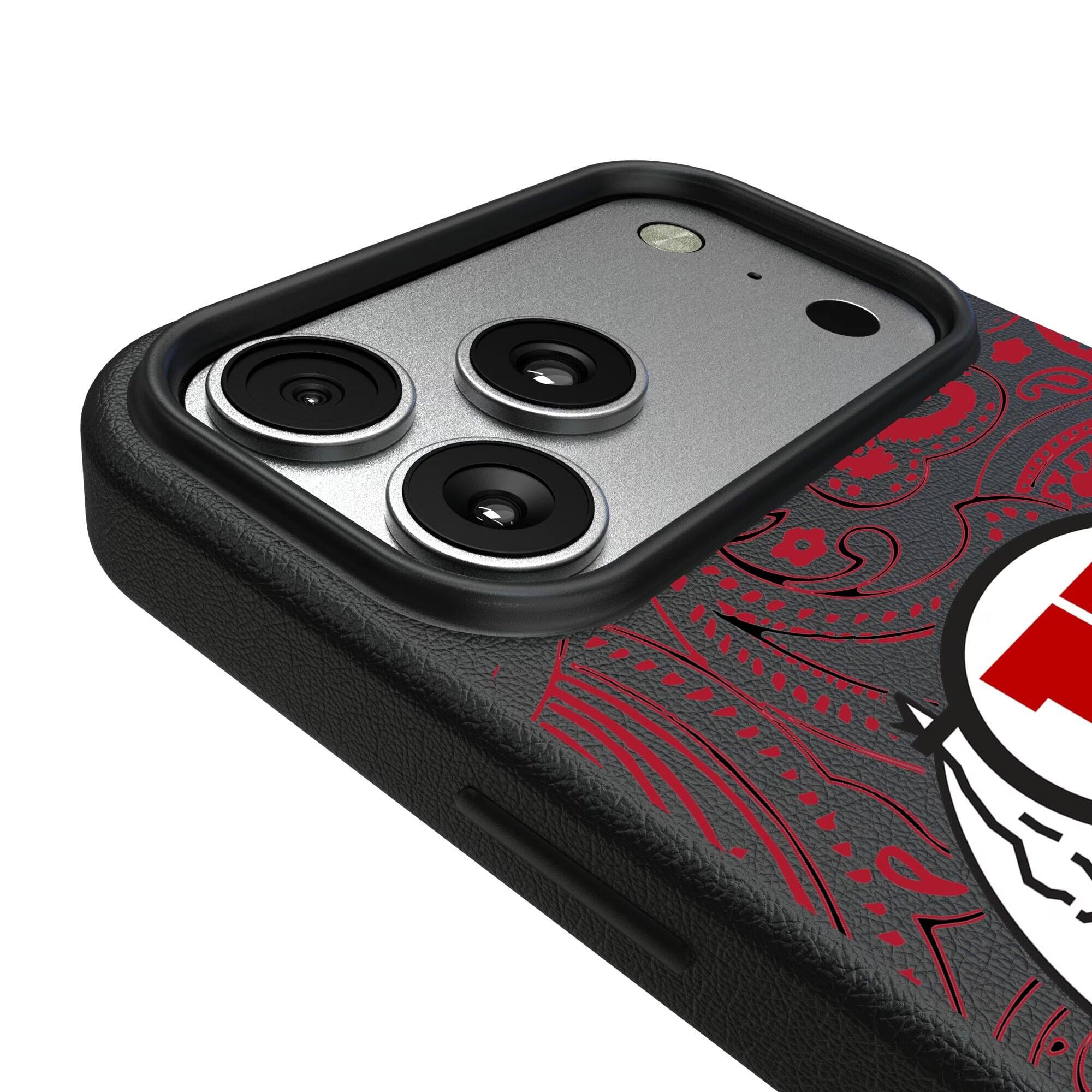 Alt View 2. Keyscaper - Utah Utes Paisley iPhone Magnetic Bump Case - 15 Plus - Black.