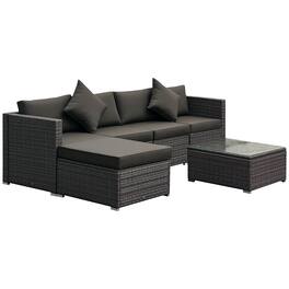 Outsunny - 6 Piece Patio Furniture Set Outdoor Wicker Conversation Set All Weather PE Rattan Sectional Sofa Set with Ottoman - Mixed Gray, Charcoal
