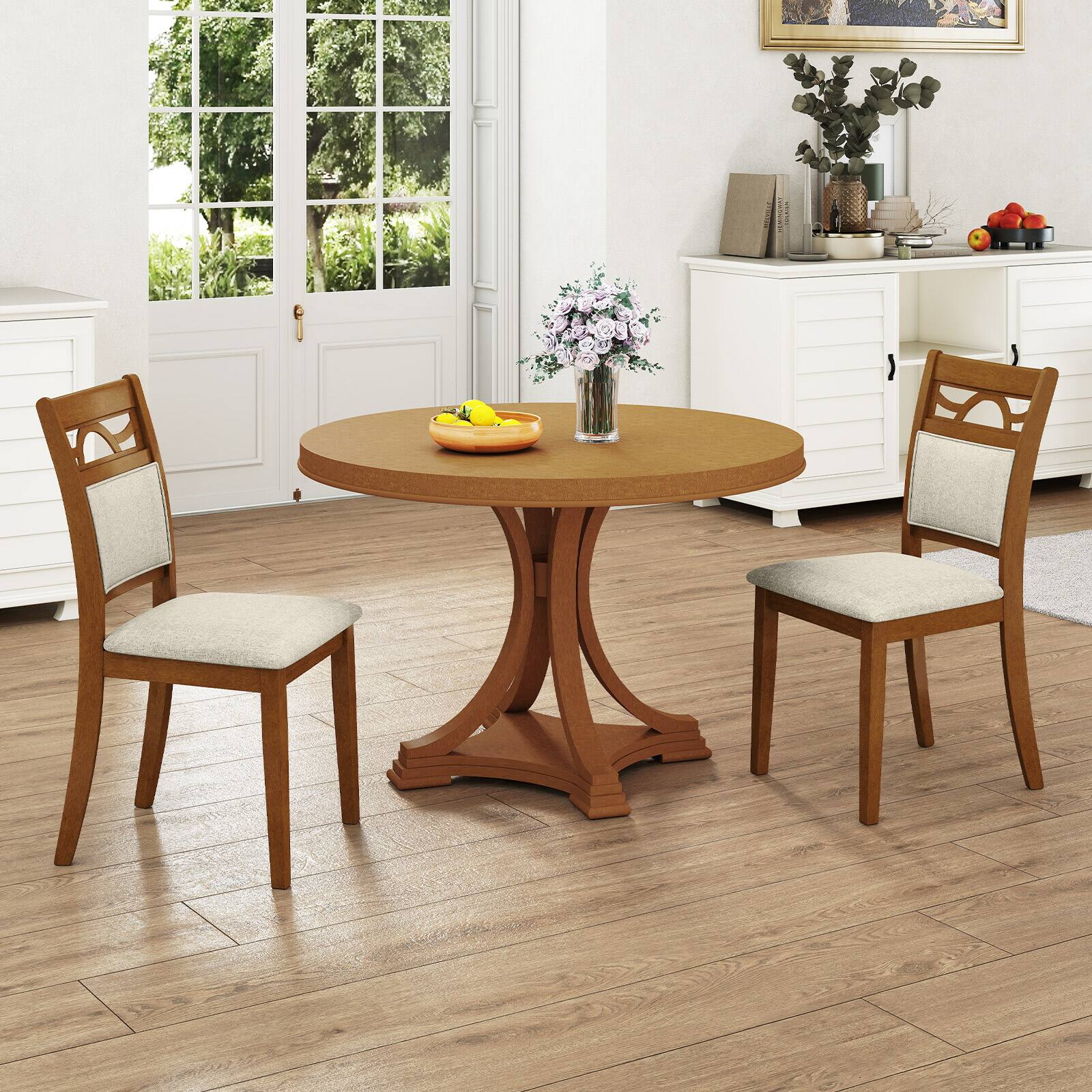 Alt View 3. Gymax - Gymax Dining Chairs Set of 2 w/Rubber Wood Frame Padded Seat & Backrest for Kitchen - Brown.