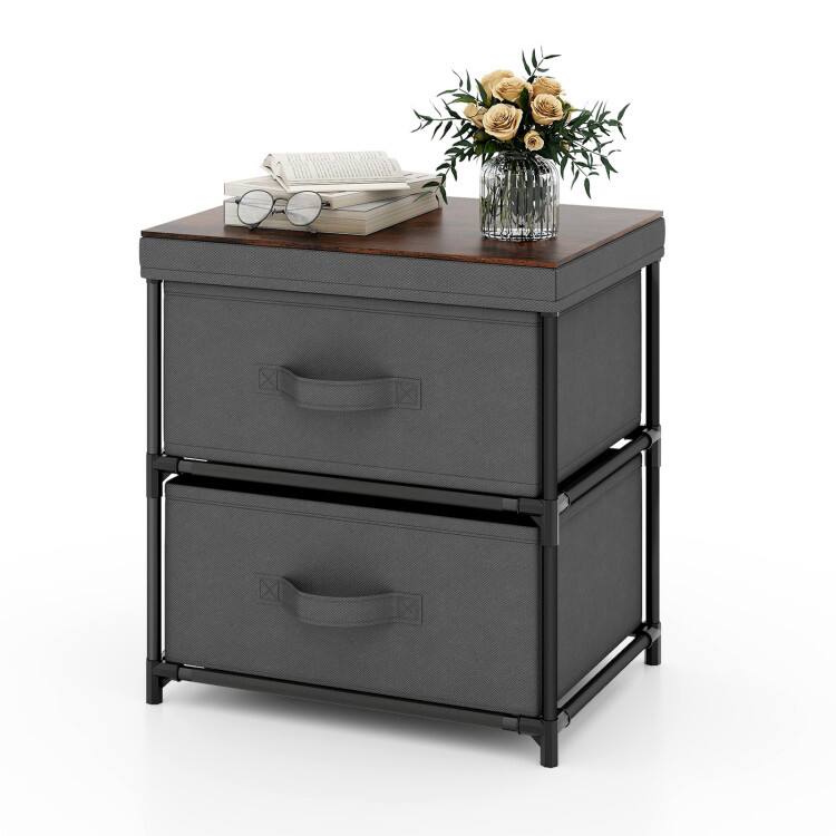 Front. SlickBlue - 2-Drawer Bedside Table with Removable Fabric Storage Bins and Pull Handles – Nightstand for Home - Gray.