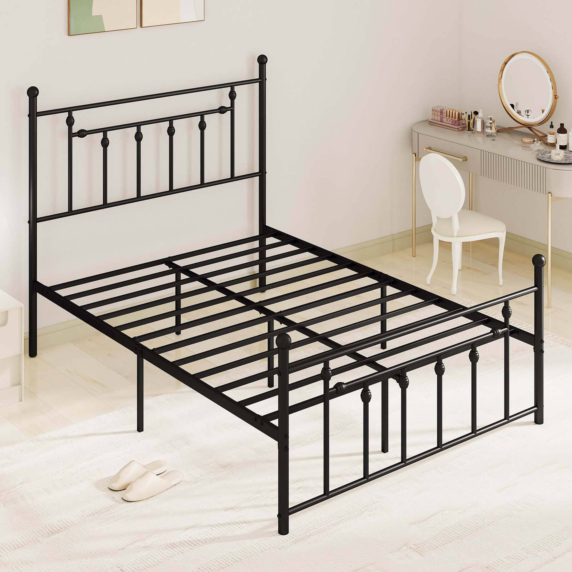 Alt View 1. Costway - Full Size Metal Bed Frame with Headboard Under-bed Storage Mattress Foundation - Black.