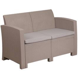 Emma + Oliver - Faux Rattan Loveseat with All-Weather Cushions - Light Gray