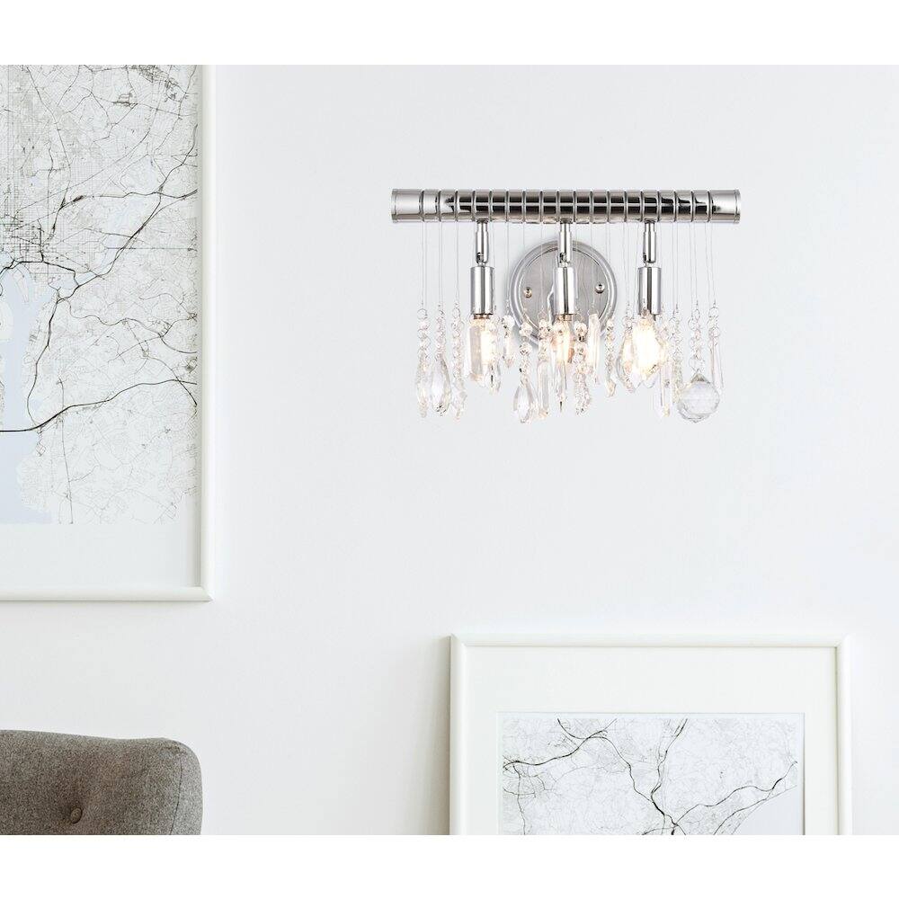 Alt View 2. Elegant Lighting - Chorus Line 3 Light Chrome Wall Sconce Clear Royal Cut Crystal - Chrome.