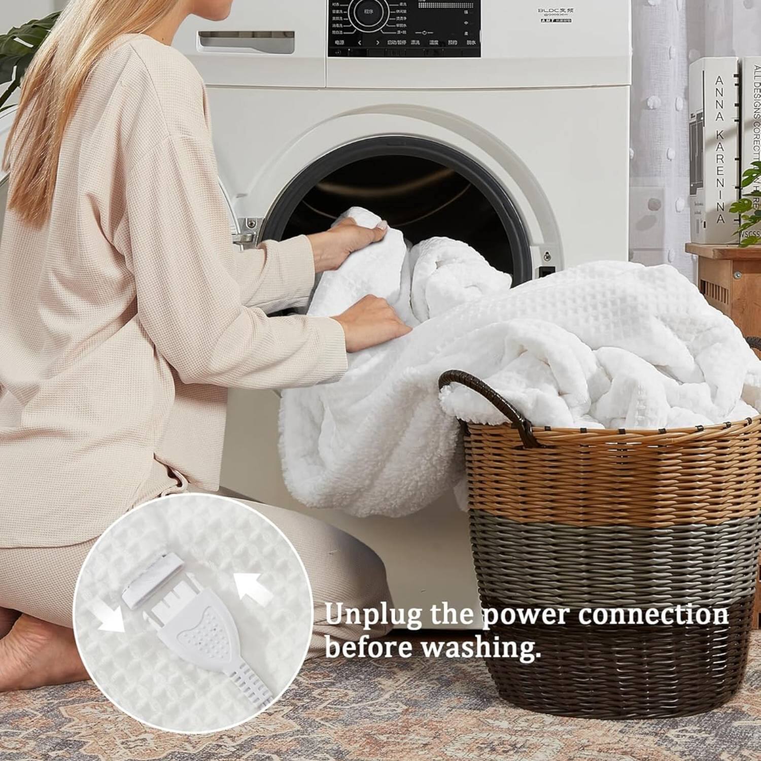 Unplug the power connection before washing.