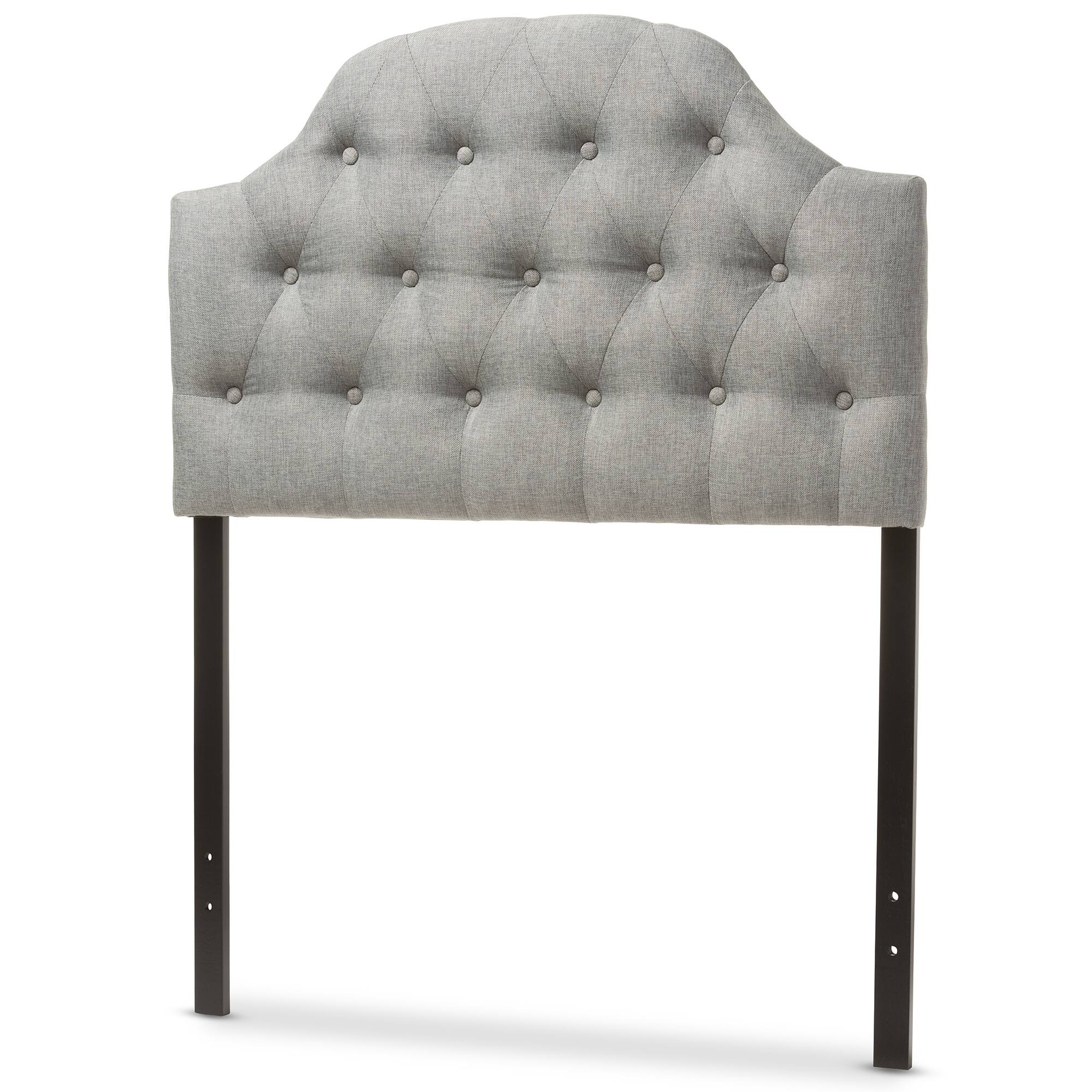 Angle. Baxton Studio - Morris Modern and Contemporary Fabric Upholstered Button-Tufted Scalloped Twin Size Headboard - Grey.