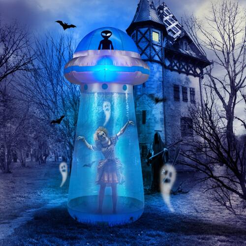 Alt View 7. Winado - 9FT Halloween Inflatable UFO Decoration with Build-in LED Lights, Blow Up for Holiday Outdoor Indoor Lawn Garden Yard - Blue.