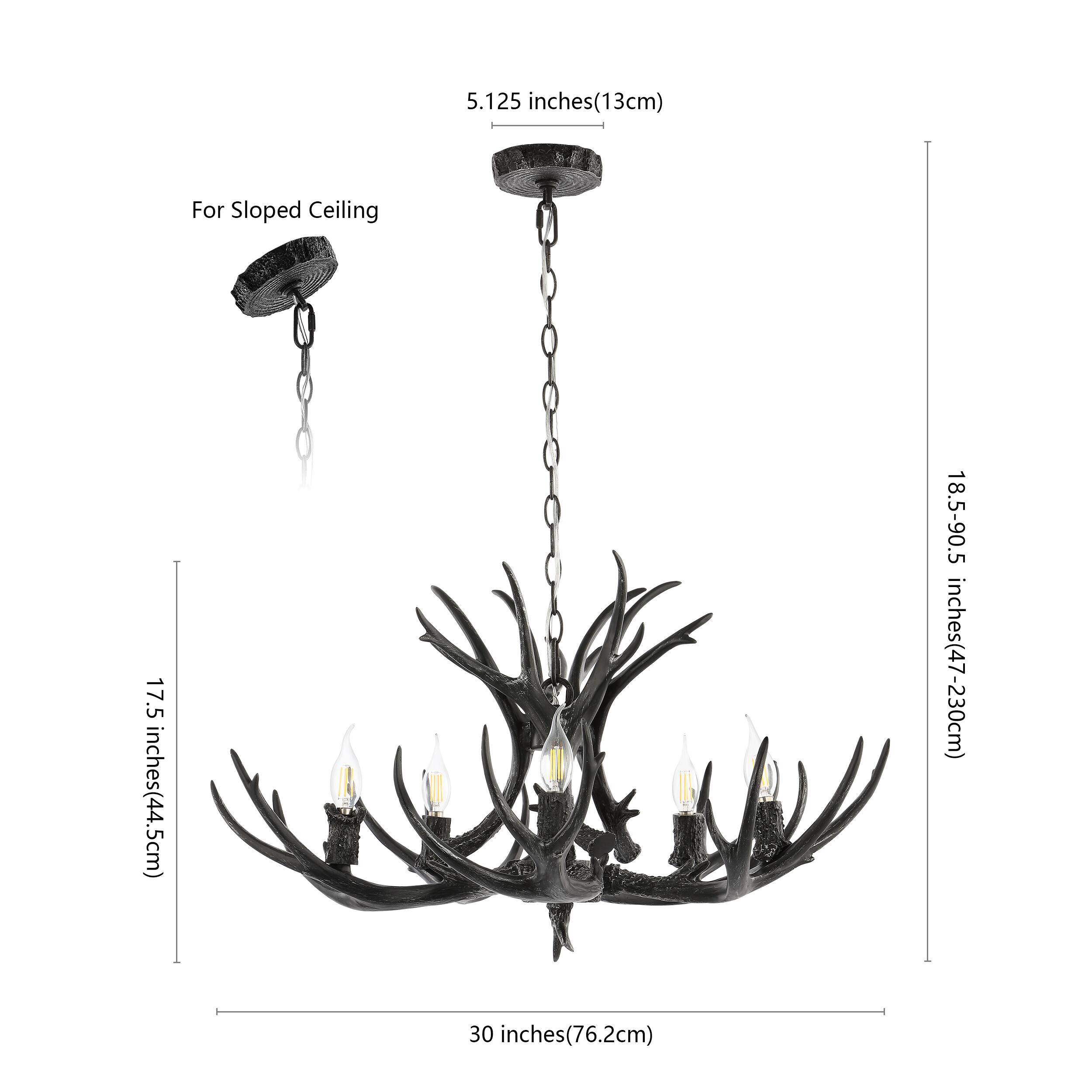 5.125 inches (13cm)  
For Sloped Ceiling  
17.5 inches (44.5cm)  
18.5-90.5 inches (47-230cm)  
30 inches (76.2cm)