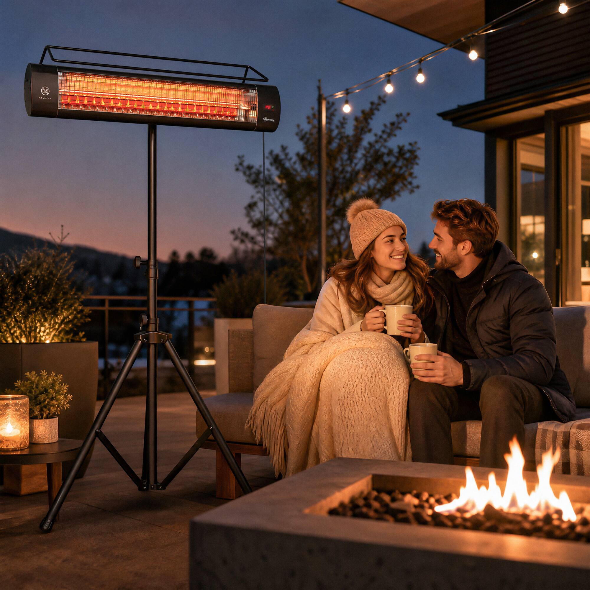 Alt View 1. Outsunny - Patio Heater, 1500 W Standing IP65 Outdoor Infrared Heater with Tripod, 3 Heat Levels - Black.