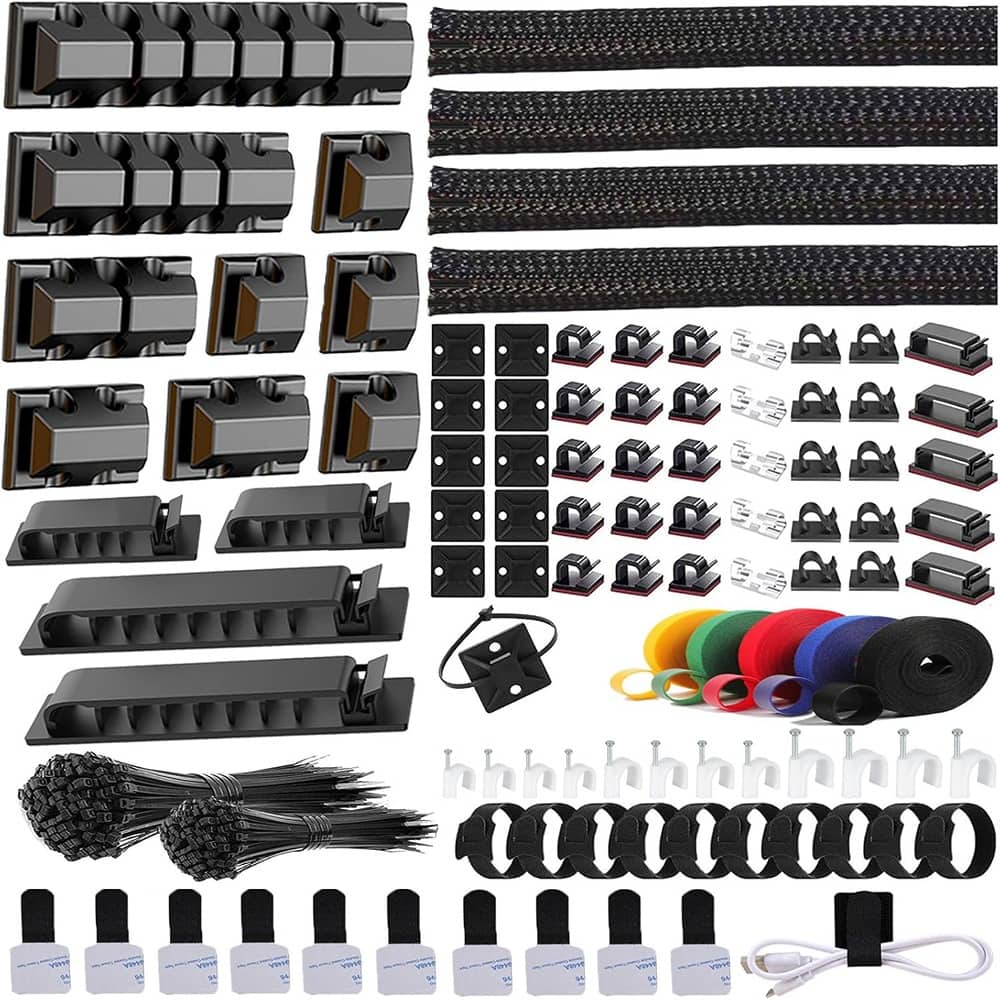 THIRSTY TURTLE - Cable Management Kit, Black – Sleeves, Clips & Cable Ties (327-Pc)