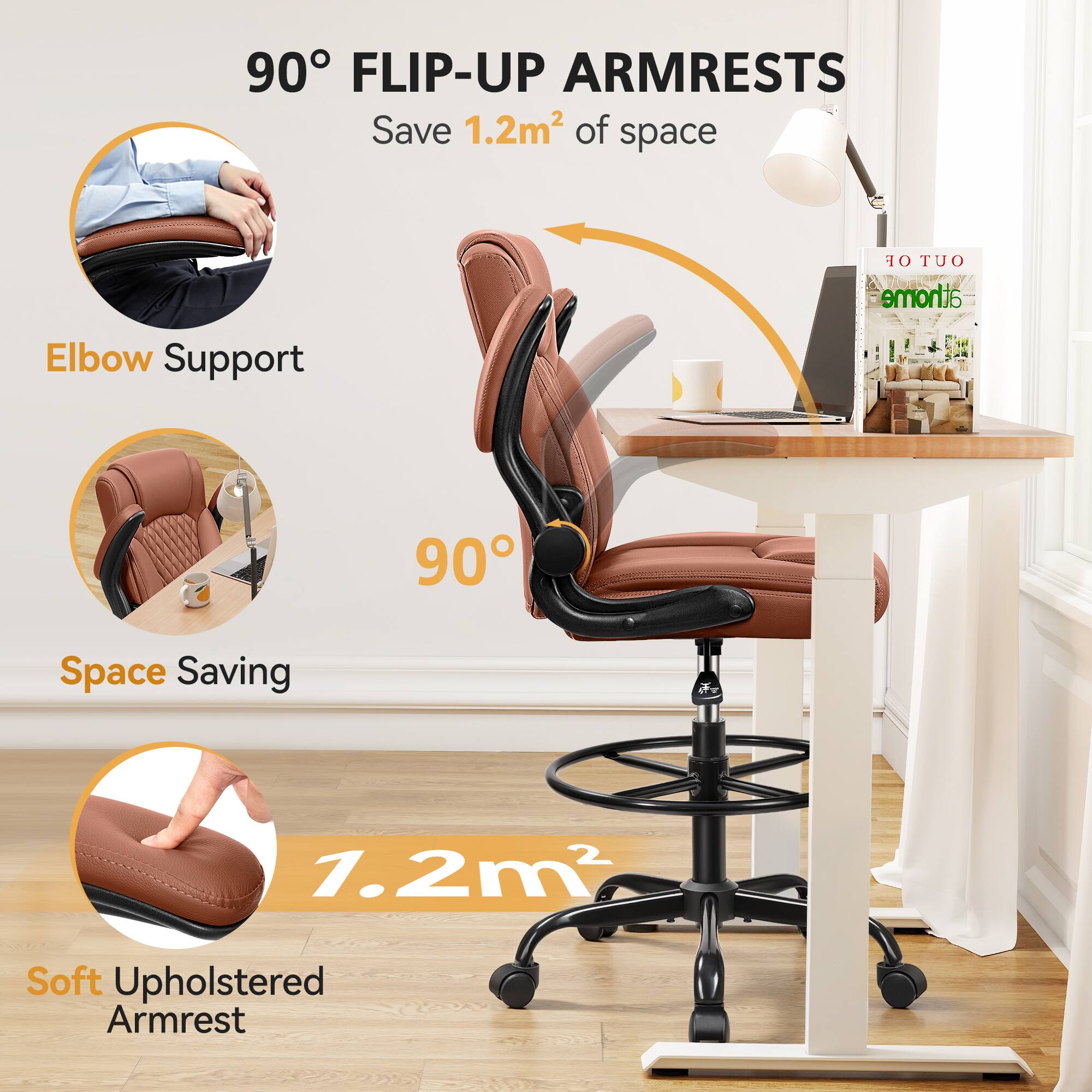 90° FLIP-UP ARMRESTS  
Save 1.2m² of space  
Elbow Support  
90°  
Space Saving  
1.2m²  
Soft Upholstered Armrest