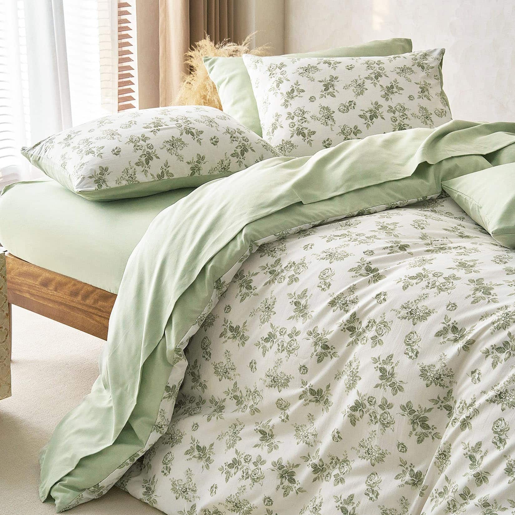 PARKER SLATER - Cottagecore Comforter Set Floral Vintage Flower Shabby Chic Coquette Aesthetic For Women Teen Soft Lightweight - Sage Green-Twin/Twin XL