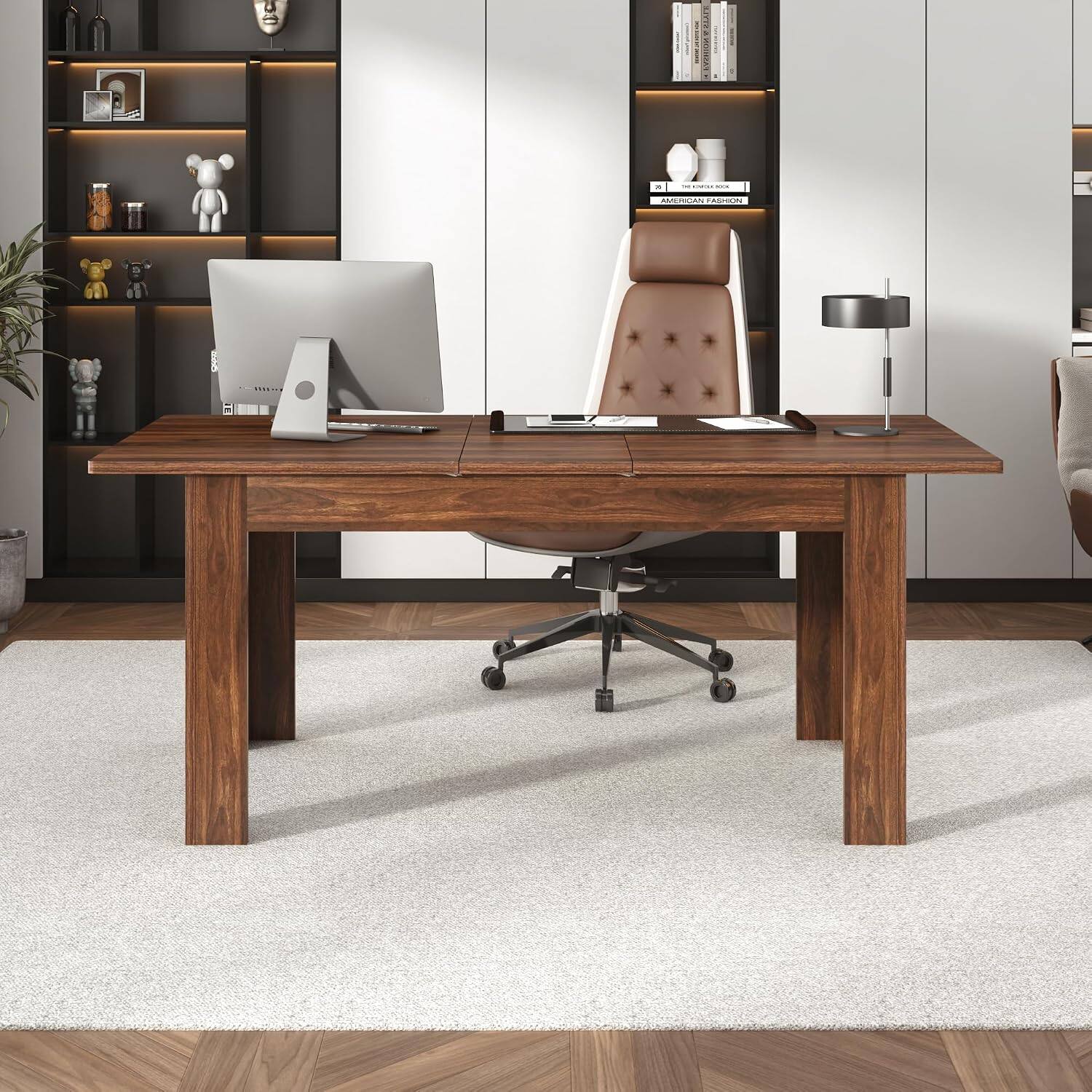 Left. Espafurni - 59"-86" Extendable Wood Dining Table – Seats 6-10, Wooden Kitchen Table - Walnut.