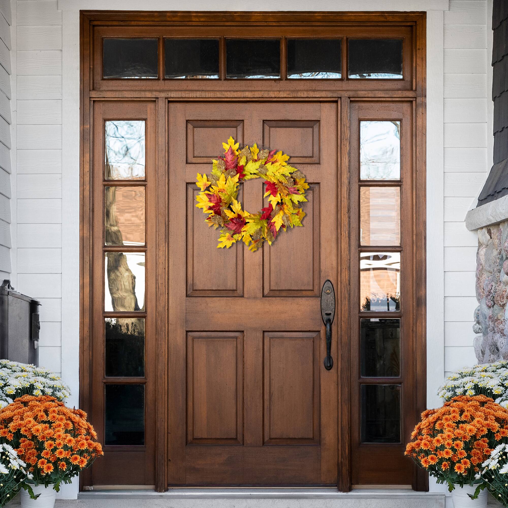 Northlight Maple and Glittered Leaves Artificial Fall Harvest Wreath 22 ...