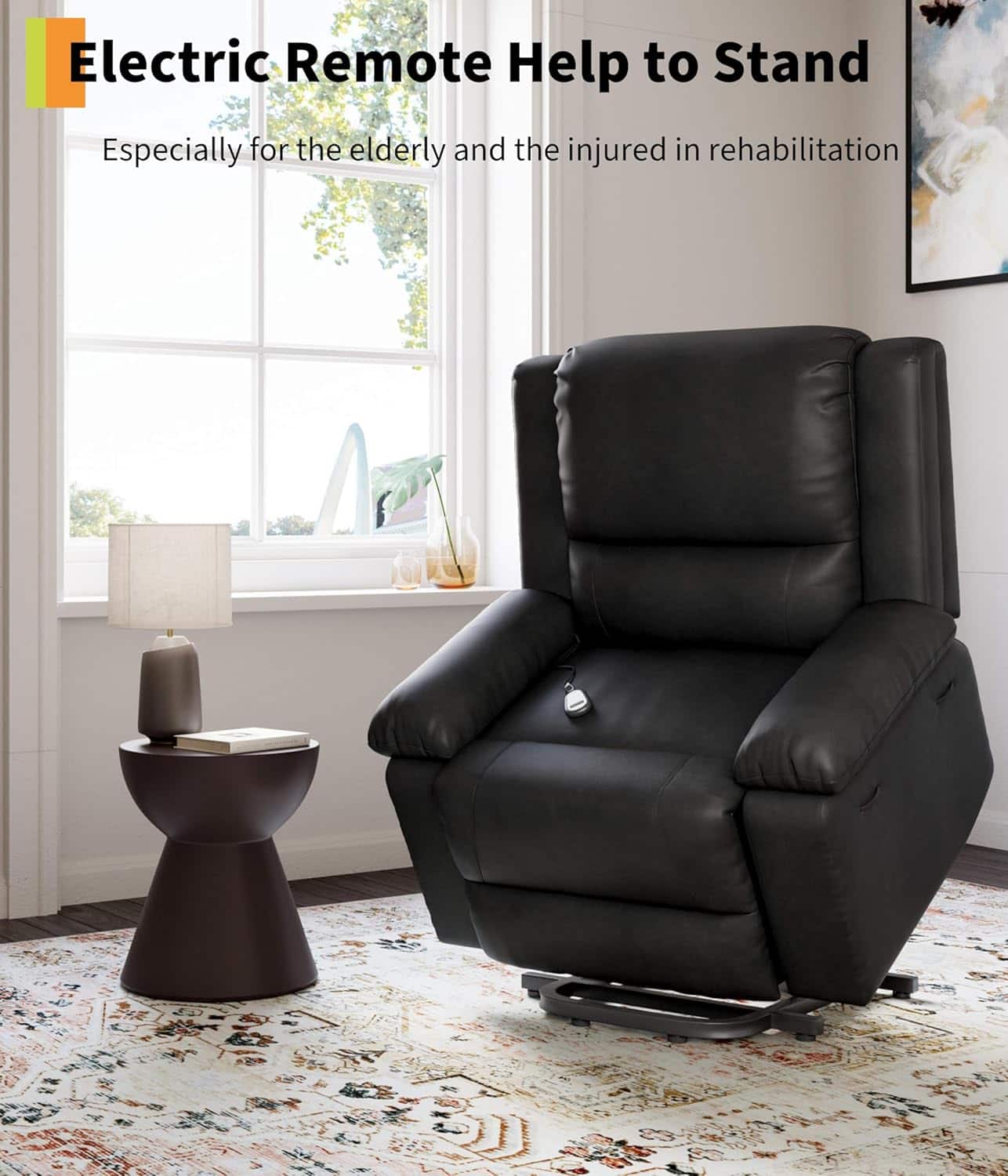 Acekool - 27inch Power Lift Recliner for Elderly with Massage & Heat, Ergonomic High Back PU Leather Recliner Chair Home Seat - Black