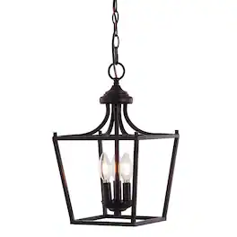 Jonathan Y - Camden 10" 3-Light Iron Classic Midcentury Pendant Lantern, Oil Rubbed Bronze - Oil-Rubbed Bronze
