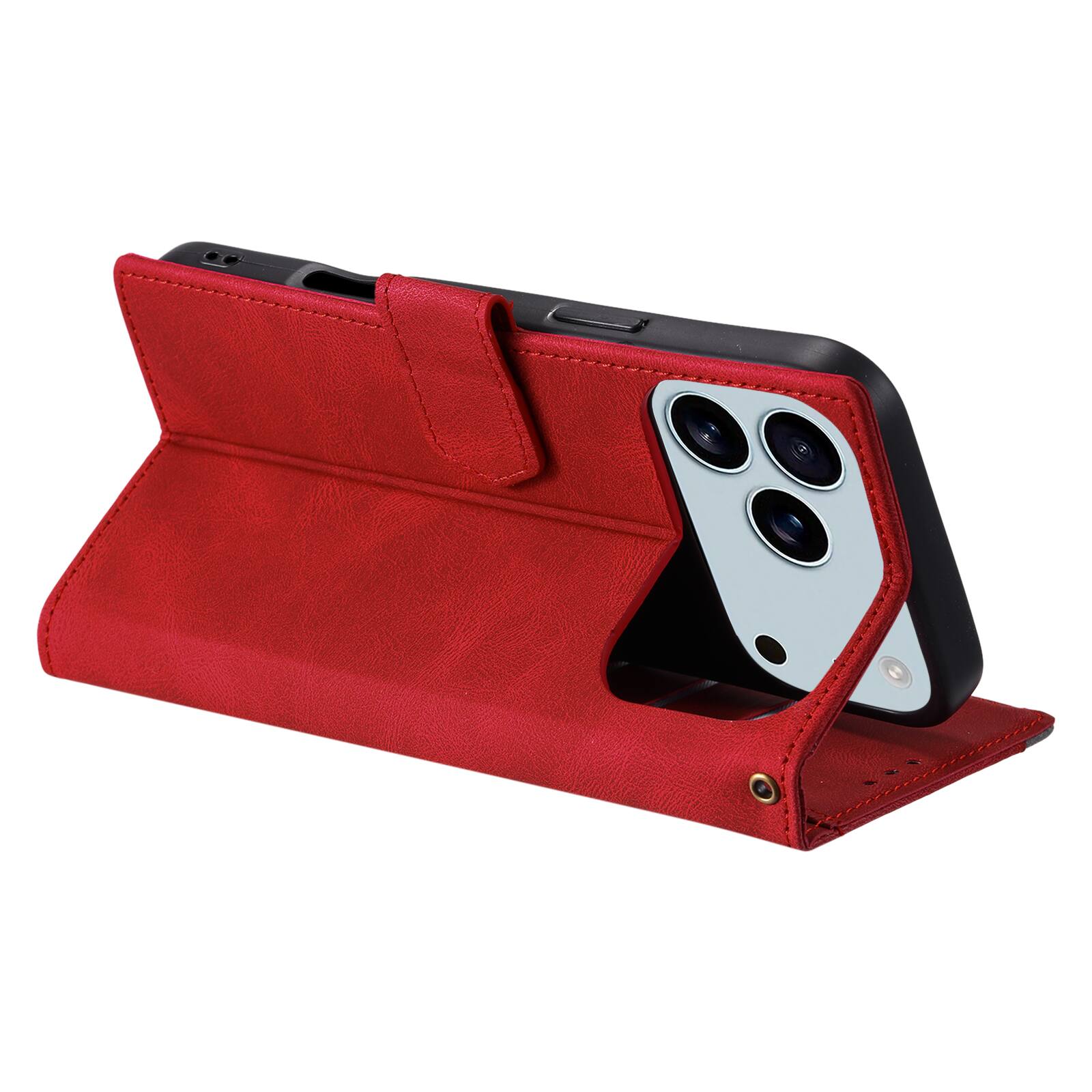 Back. Dteck - Wallet Case for Apple iPhone 17 Pro Max,Vintage PU Leather Flip Card Holder Kickstand Magnetic Closure Phone Cover - Red.