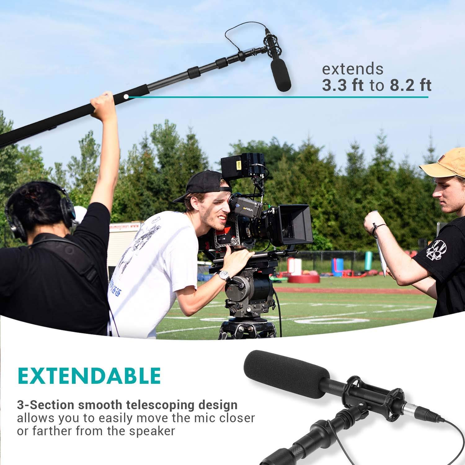 EXTENDABLE

3-Section smooth telescoping design allows you to easily move the mic closer or farther from the speaker

extends 3.3 ft to 8.2 ft