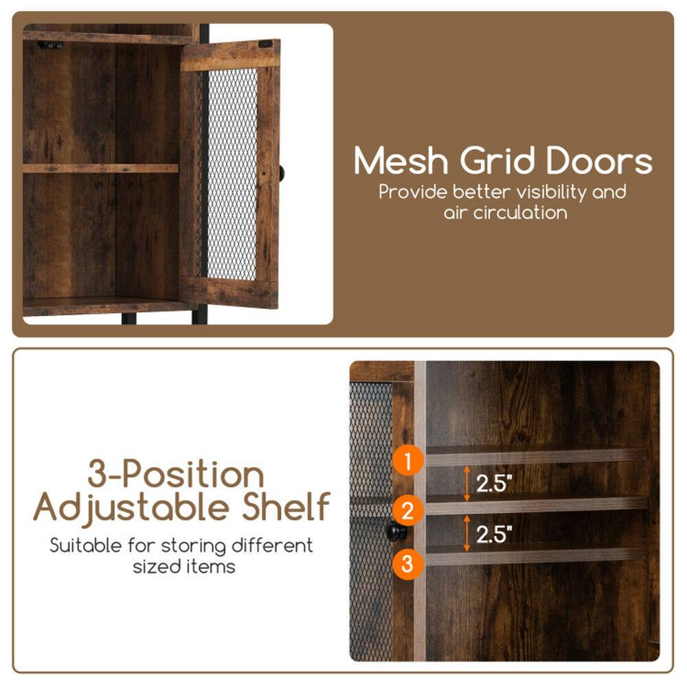 Mesh Grid Doors  
Provide better visibility and air circulation  

3-Position Adjustable Shelf  
Suitable for storing different sized items  

1  
2.5"  
2  
2.5"  
3