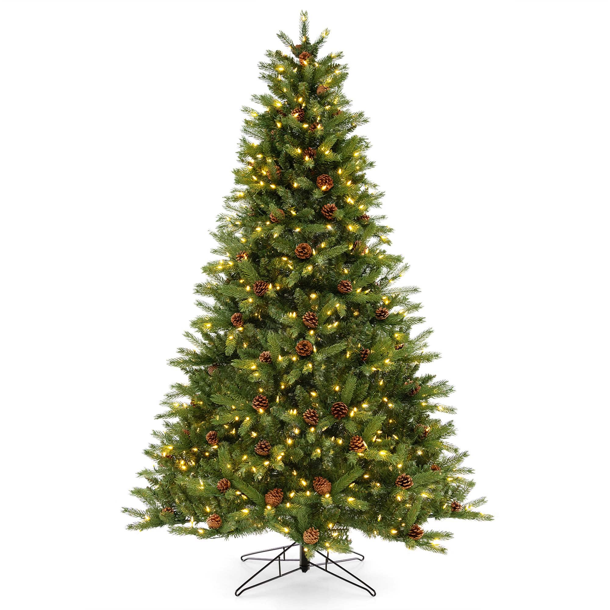 Front. Costway - 7 FT Pre-Lit Christmas Tree 3-Minute Quick Shape with Quick Power Connector Timer - Green.