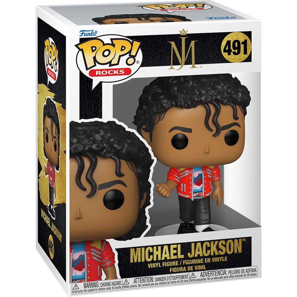 Funko POP! ROCKS  
491  
MICHAEL JACKSON  
VINYL FIGURE / FIGURINE EN VINYLE / FIGURA DE VINIL  

WARNING: CHOKING HAZARD - Small parts. Not suitable for children under 36 months.  
ADVERTENCIA: PEQUEÑAS PIEZAS. NO ADECUADO PARA NIÑOS MENORES DE 36 MESES.  
ATTENTION: PETITES PIÈCES. NE CONVIENT PAS AUX ENFANTS DE MOINS DE 36 MOIS.
