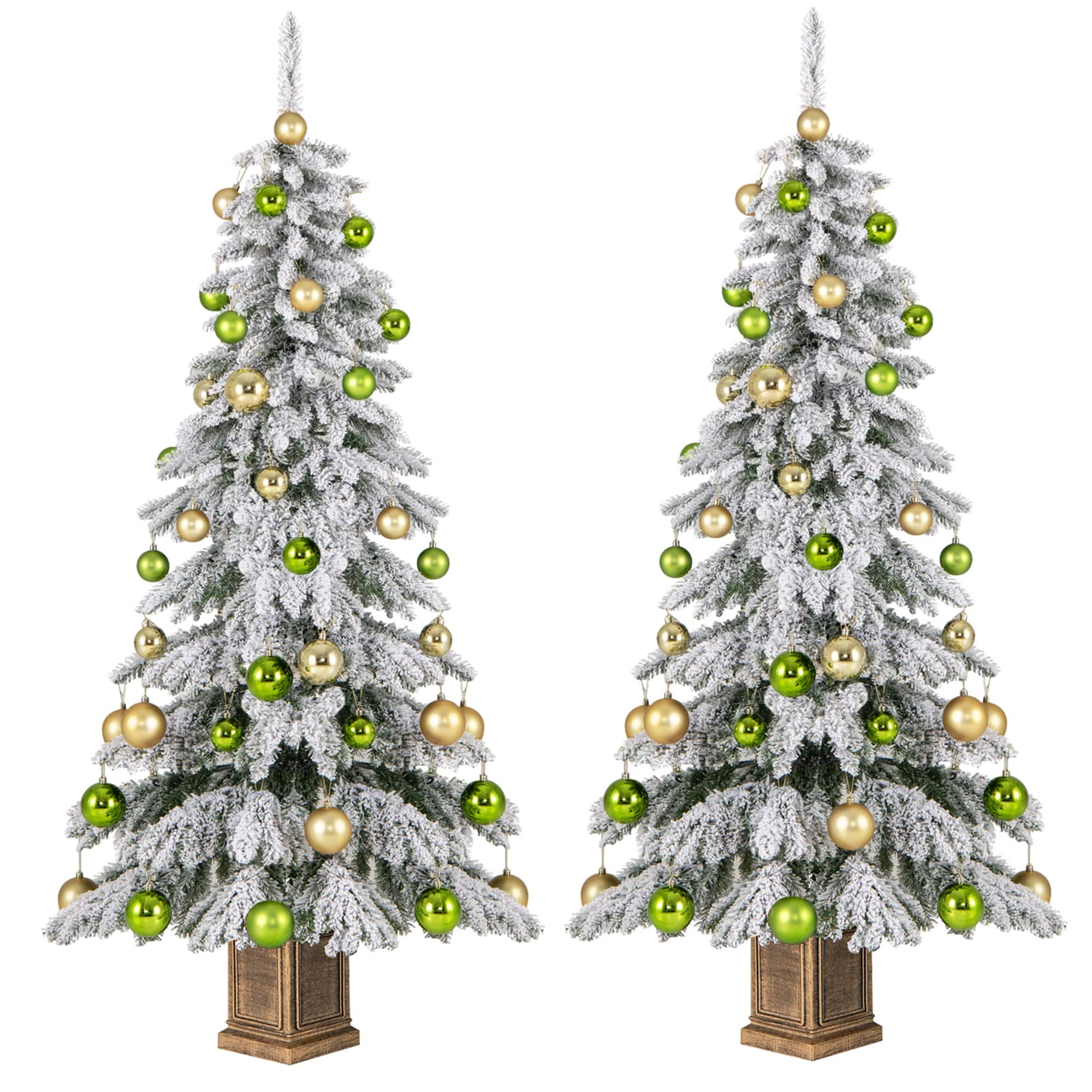 Costway - 2 PCS 6 FT Artificial Xmas Tree Hinged Christmas Tree with 589 Flocked Branch Tips - White,Green