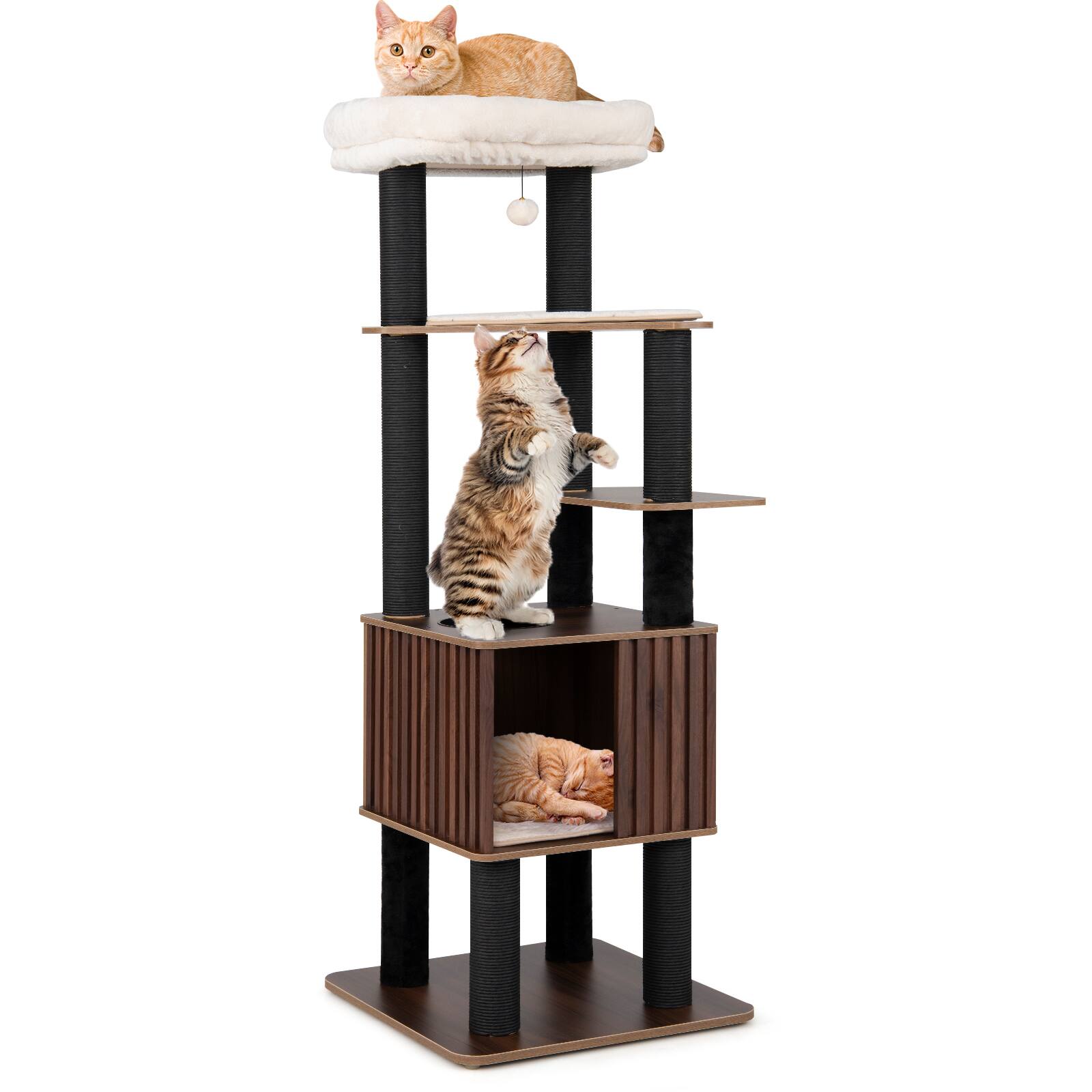 Alt View 9. Gymax - Gymax 64'' Tall Cat Tree for Indoor Cat Wooden Cat Tower Top Perch w/ Soft Padding Large Fence Style Cat Condo.