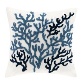 Gracie Mills - Lane Coastal Breeze Embroidered Coral Square Decorative Pillow - Blue