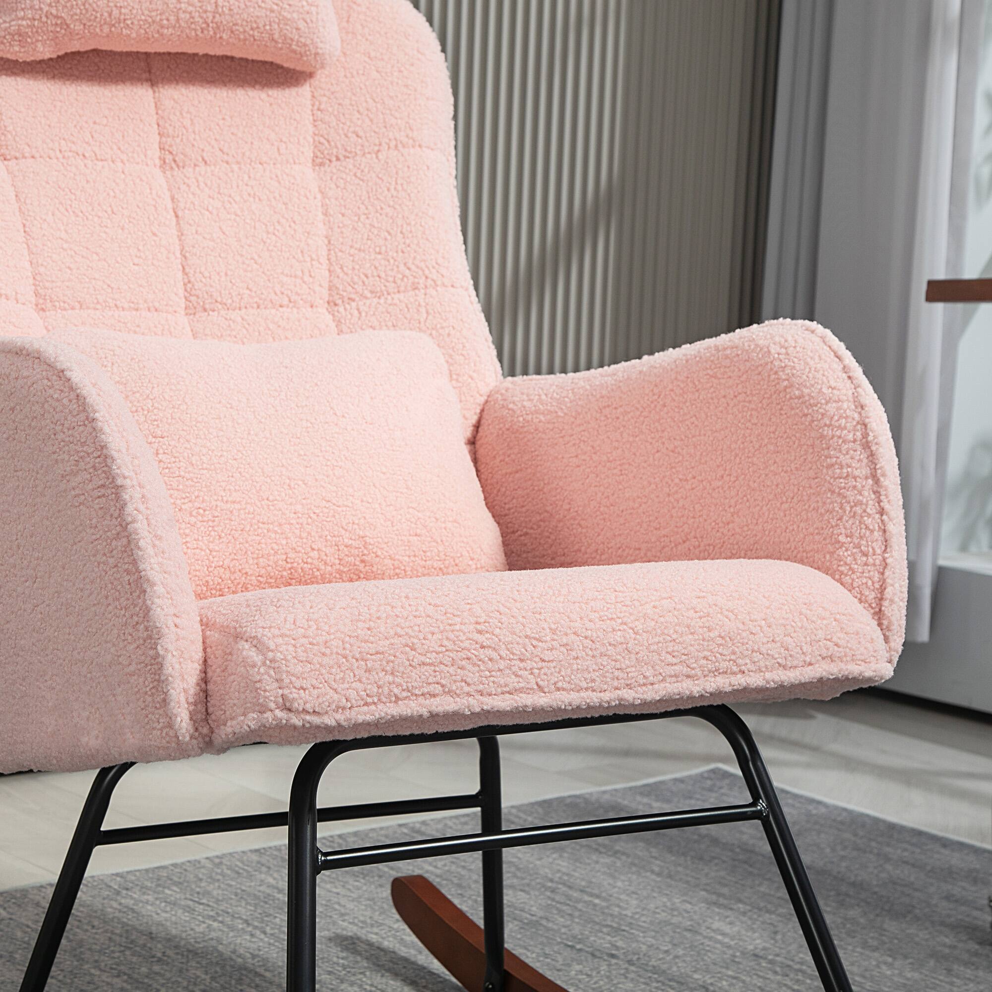 Alt View 8. Homcom - Upholstered Rocking Chair: Headrest & Lumbar Pillow Teddy Fleece High Back Rocker - Pink.
