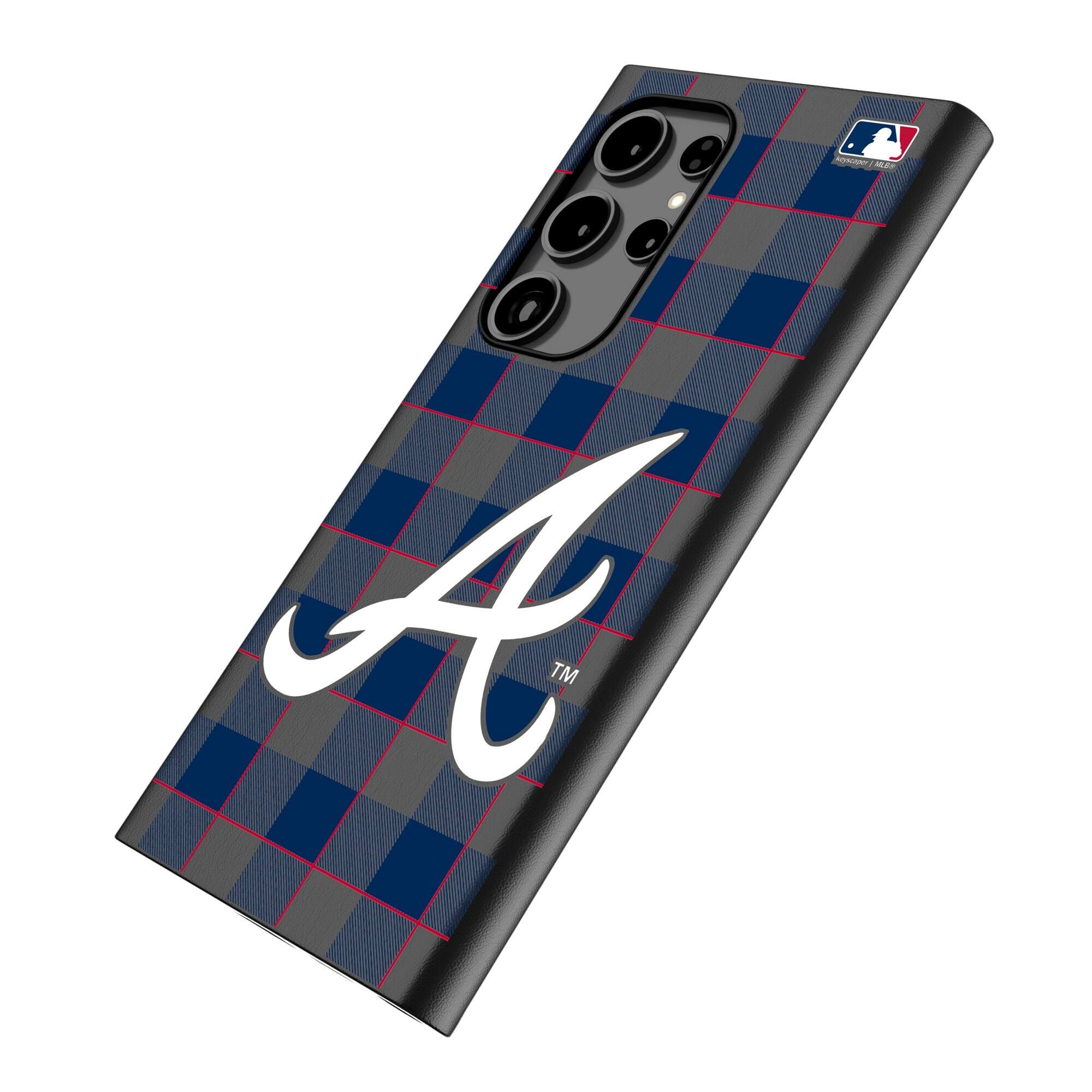 Alt View 1. Keyscaper - Atlanta Braves Plaid Galaxy Magnetic Bump Case - S25 Ultra - Black.