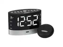 Jensen - JCR-255 AM/FM Dual-Alarm Digital Clock Radio with Under-Pillow Vibrator - Black