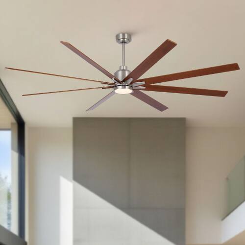 Alt View 1. LUCKY ONE - 84" Oversized Ceiling Fan with Light Remote 8 Solid Wood Blades DC Motor - Brushed Nickel.