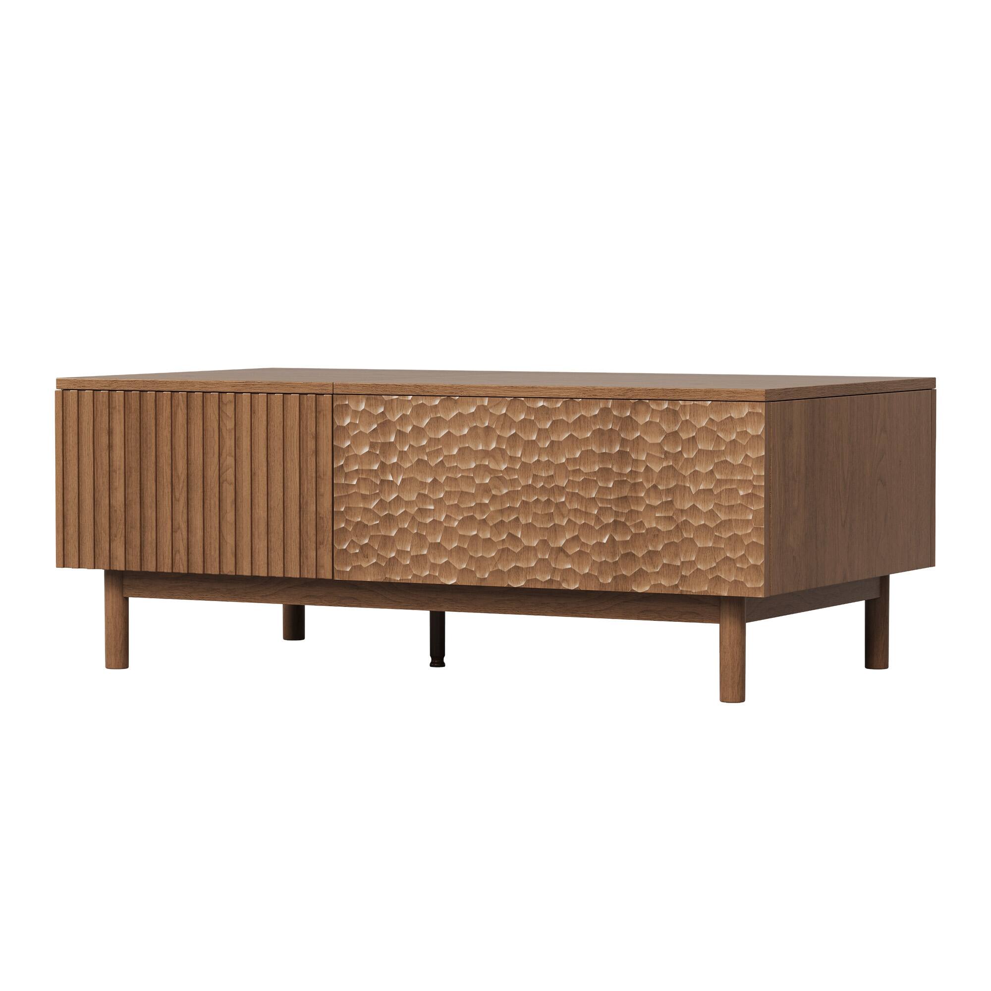 Alt View 4. luck idea - 51.1" Lift-top Coffee Table with Storage Drawers - Walnut Color.