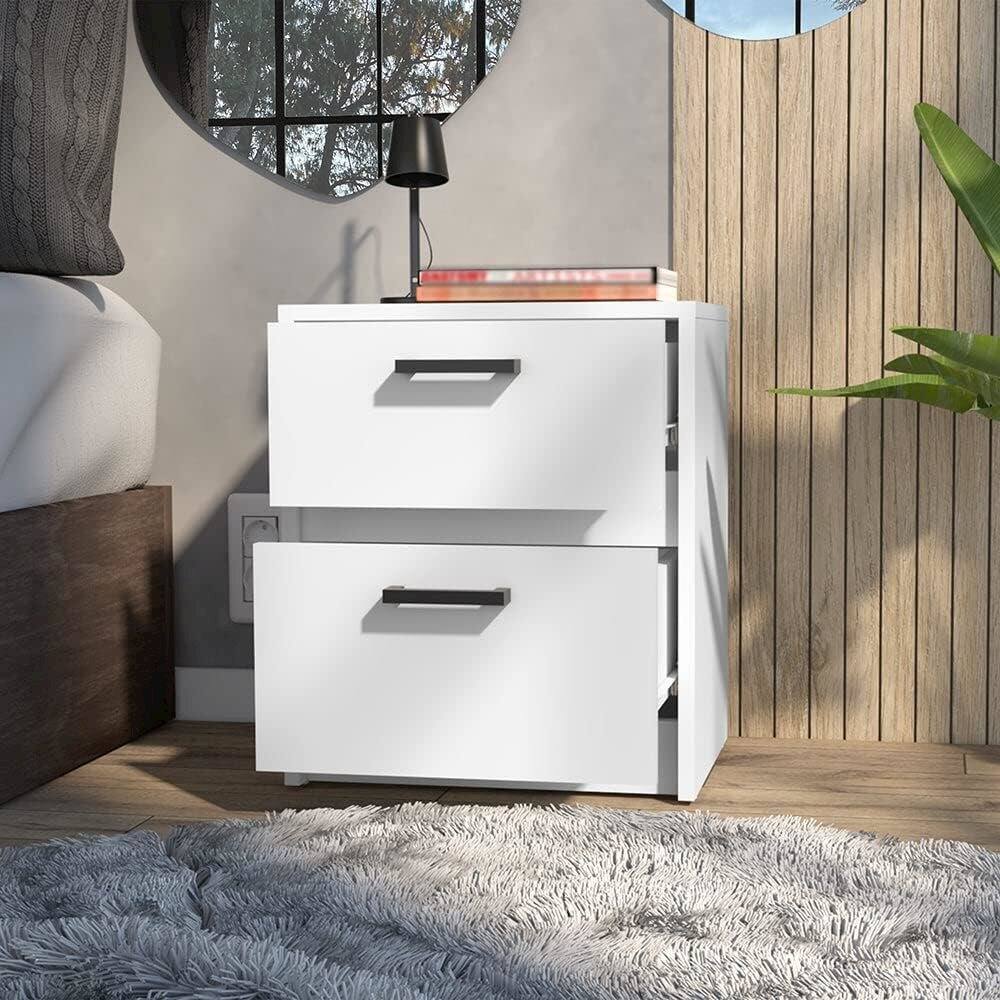 Alt View 3. TuHome - Trivor Nightstand White MDF - White.