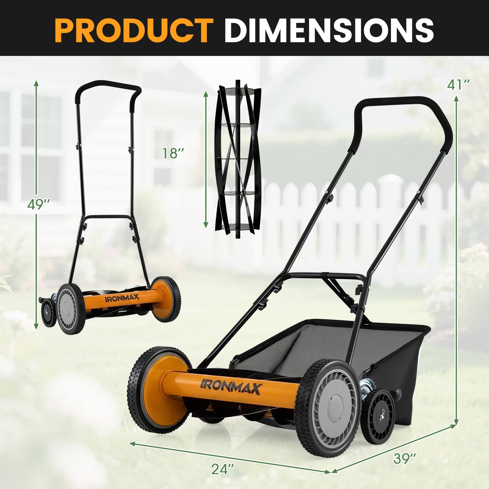 PRODUCT DIMENSIONS

- 41"
- 18"
- 49"
- 24"
- 39"

IRONMAX