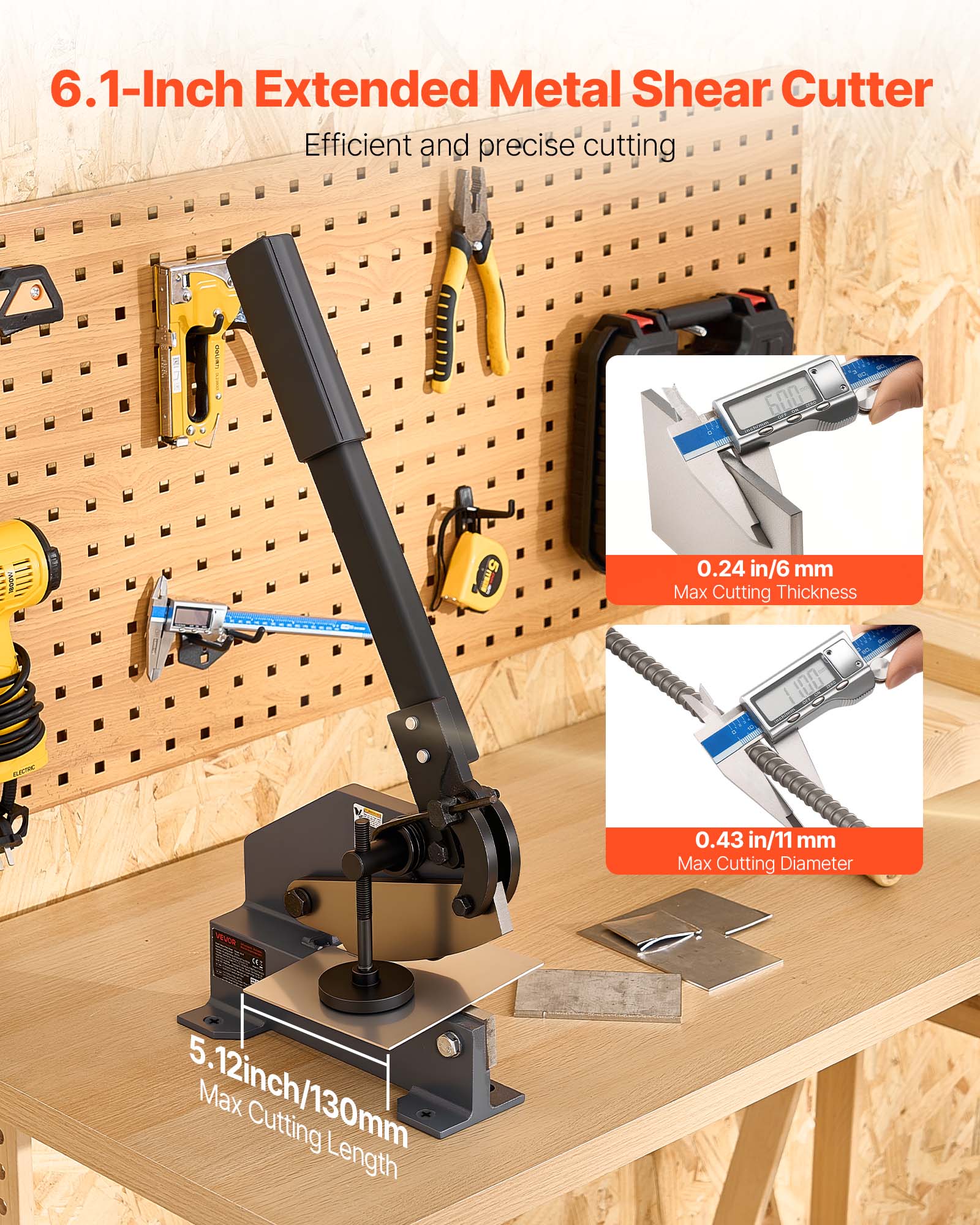 6.1-Inch Extended Metal Shear Cutter  
Efficient and precise cutting  

0.24 in/6 mm  
Max Cutting Thickness  

0.43 in/11 mm  
Max Cutting Diameter  

5.12 inch/130 mm  
Max Cutting Length