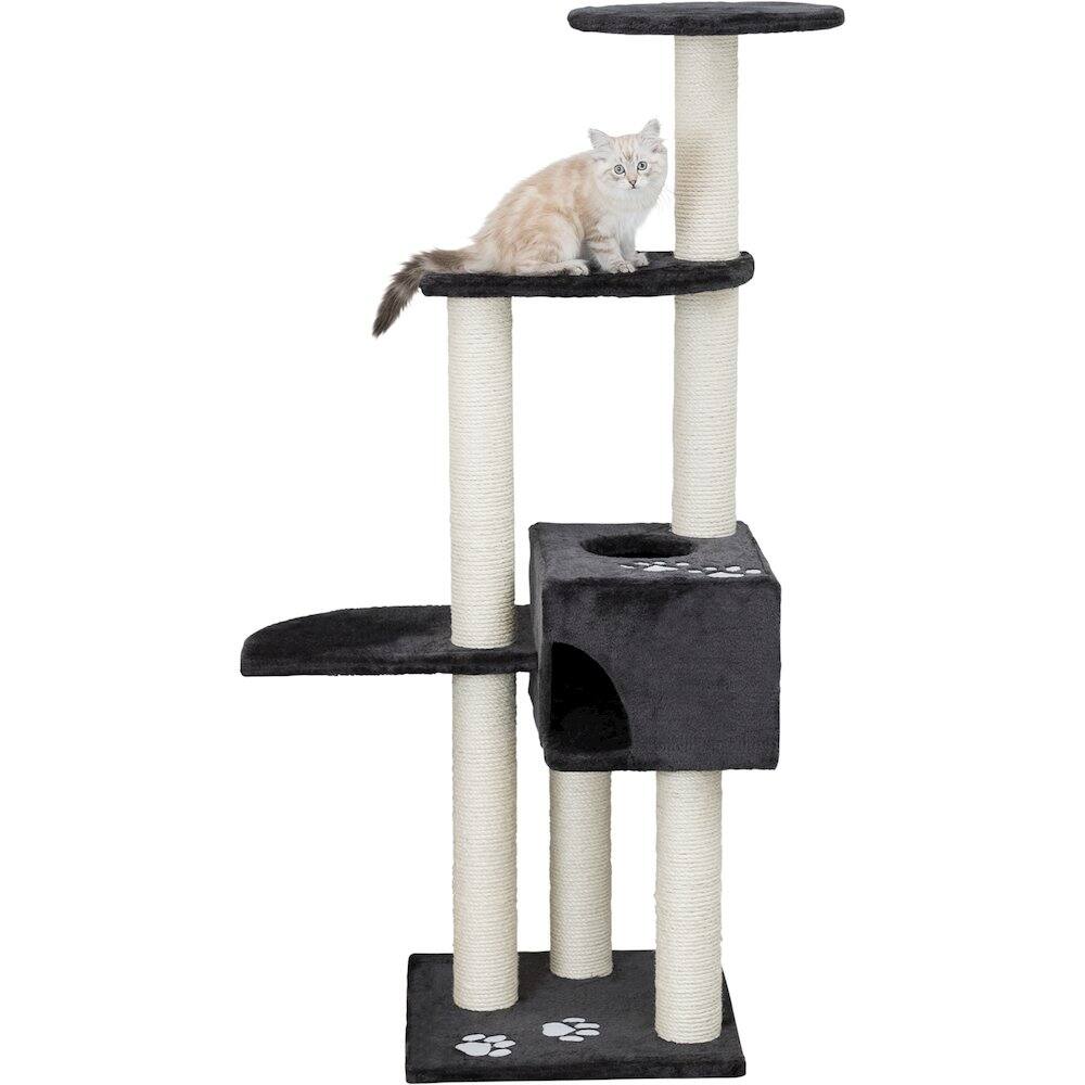 Left. TRIXIE - Alicante Plush & Sisal 3-Level 56" Cat Tree with Scratching Posts & Condo, Gray - Dark Gray.